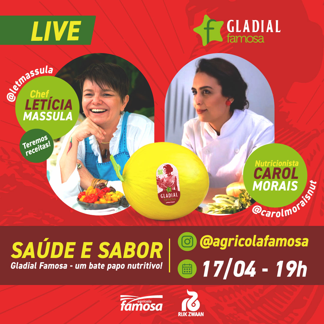 SABOR E SAÚDE COM A CHEF LETÍCIA MASSULA E A NUTRI CAROL MORAIS! SEXTA-FEIRA 17/04, ÀS 19h!